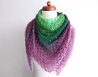 green purple shawl hand crocheted from cotton/acrylic blend