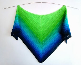 blue green shawl handknit from cotton acrylic blend