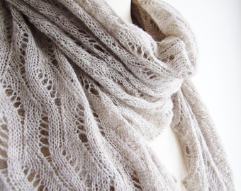 delicate lace shawl handknit from fine wool, beige evening shawl