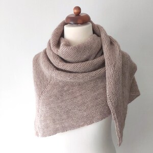 beige shawl handknit in wool and acrylic blend, light and warm unisex winter triangle scarf image 2