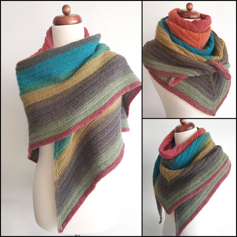 colorful shawl with wool, cozy handknit wrap image 6