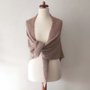 beige shawl handknit in wool and acrylic blend, light and warm unisex winter triangle scarf image 4