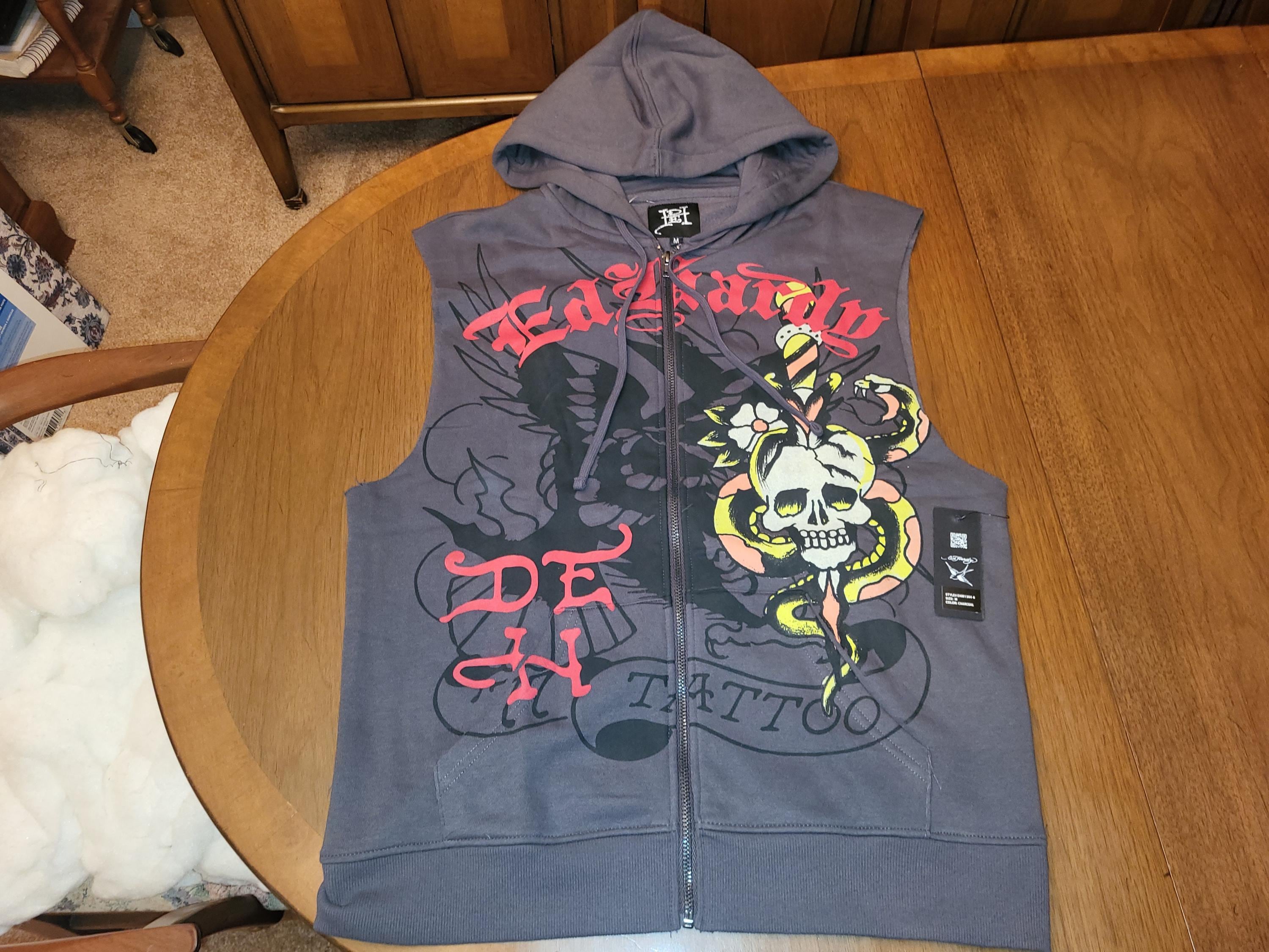 New Original Ed Hardy Brand Zip up Sleeveless Hoodie DEH Don Ed