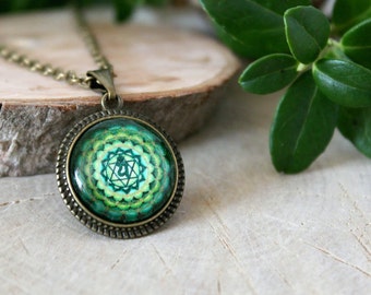 Green Anahata Chakra Pendant | Hindu Jewelry | Antique Bronze Pendant | Yoga Pendant | Handmade Jewelry | Spiritual | Customized Jewelry |