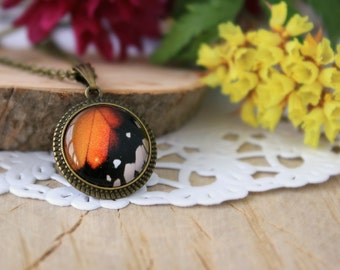 Orange and Black Butterfly Wing Pendant | Monarch Butterfly Jewelry | Antique Bronze Necklace  | Personalized Jewelry