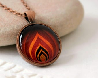 Levels of Flame-hanger | Antieke koperen ketting | Sieraden met vuur en vlammen | Sieraden met vuurelement