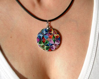 Abstract Wavy Pattern Pendant | Rainbow Kaleidoscope Necklace | Polymer Clay Pendant | Personalized Jewelry