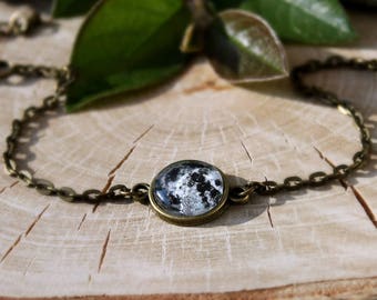 Full Moon Bracelet | Antique Bronze Charm Bracelet | Space Bracelet | Moon Jewelry | Customized Jewelry | Minimalist Design |