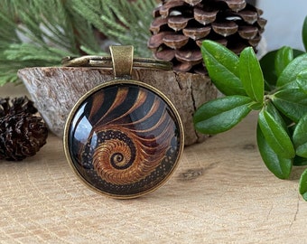 Fractal Keychain | Fractal Key Ring | Fibonacci Spiral | Brown Fractal | Fractal Jewelry | Fractal Sacred Geometry