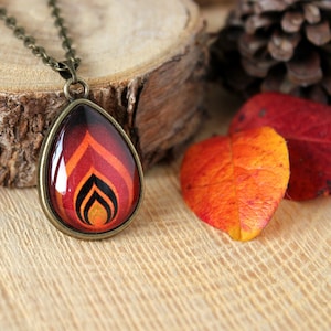 Levels of Flame Pendant | Fire and Flames Jewelry | Tear Drop Pendant | Antique Bronze Necklace | Personalized Pendant