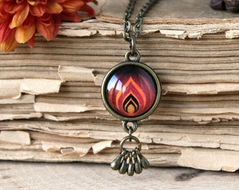 Tweezijdige niveaus van vlamketting | Sieraden met vuur en vlammen | Antiek bronzen hanger