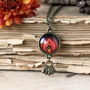 Zweiseitige Flammenketten | Feuer und Flammen Schmuck | Symbolschmuck | Antik Bronze Anhänger | Personalisiertes Geschenk