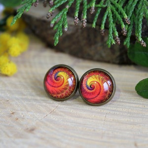 Red Fractal Stud Earrings | Spiral Earrings | Fractal jewelry | Fibonacci Spiral Earrings | Fractal Earrings