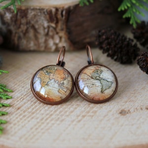 Vintage Kaart Oorbellen | Kaart Oorbellen | Kaart Sieraden | Vintage Wereldkaart | Wereldkaart Oorbellen