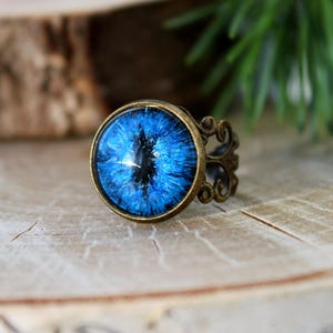 Dragon Eye Ring | Blaue Drachenauge | Hand bemalt Glasauge | Antike Bronze Ring | Personalisierten Schmuck