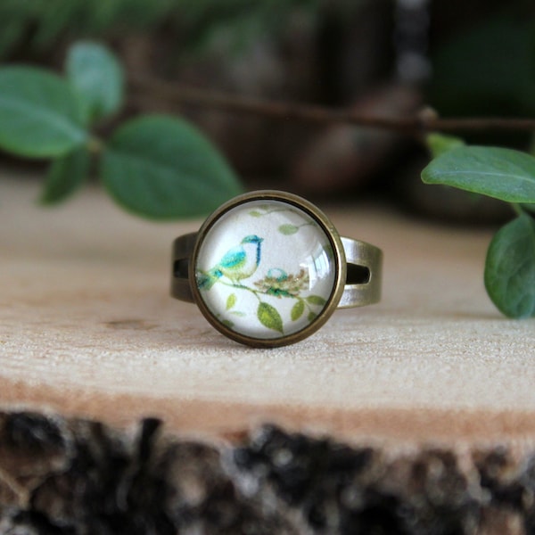 Oiseau sur un anneau de branche | Anneau d’oiseau vintage | Bijoux d’oiseau | Anneau d’oiseau | Cadeau romantique