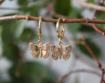 Gold Butterfly Earrings | Gold Hoop Earrings | 24K Gold Plated Hoop Earrings | Animal Hoops | Butterfly earrings | Minimalist Earrings