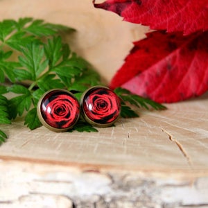 Red Rose Stud Earrings | Antique Bronze Earrings | Stud Earrings | Rose Stud Earrings | Personalized Jewelry