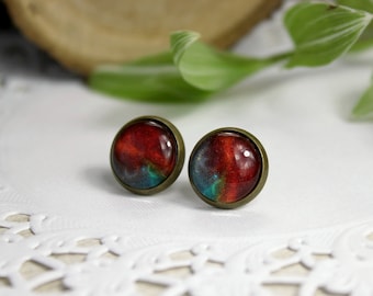 Pendientes de la Nebulosa Naranja ( Orange Nebula Stud) Pendientes de la galaxia ? Pendientes de espárragos ? Pendientes espaciales ? Joyería De la Galaxia (Galaxy Jewelry) Regalo de astronomía