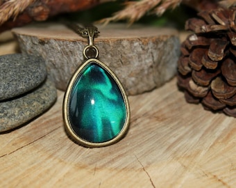 Northern Lights Pendant | Aurora Borealis Jewelry | Tear Drop Pendant | Night Sky Pendant | Bronze Necklace