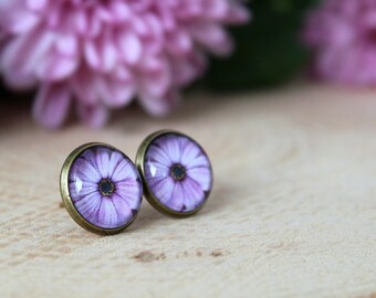 Orecchini fiore viola | Orecchini fiore | Fiore gioielli | Orecchini fiore molto piccolo | Fiore orecchini | Regalo romantico