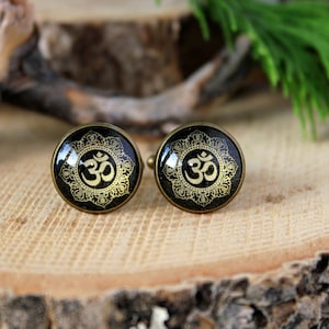 Om Cufflinks | Hindu Jewelry | Sparkling Cufflinks | Men Cufflinks | Gift For Men | Personalized Cufflinks
