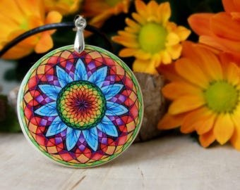 Abstract Flower Pattern Pendant | Sacred Geometry Symbol Necklace | Polymer Clay Pendant | Mandala Pattern Jewelry |