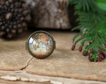 Vintage Map Ring | Map Ring | Map Jewelry | Vintage World Map | World Map Ring