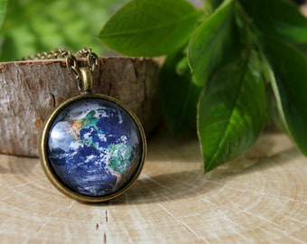 Planet Earth Pendant | Earth Necklace | Space Jewelry | Antique Bronze Pendant | Galaxy Jewelry | Space Necklace | Personalized Gift