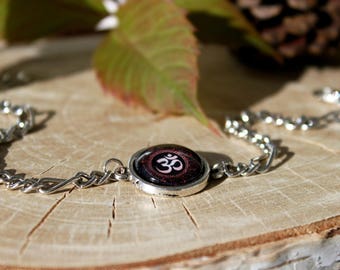 Black And Red Om Charm Bracelet | Modern Silver Tone Bracelet | Chain Bracelet | Handmade Jewelry | Spiritual Charm | Hindu Jewelry