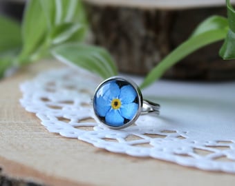 Forget Me Not Rings | Flower Jewelry | Blue Flower Ring | Forget-me-not | Silver Tone Ring | Romantic Gift