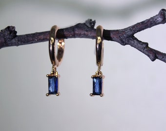 Deep Blue Gold Plated Earrings | Gold Plated Hoop Earrings | Deep Blue Earrings | 24K Gold Plated Hoop Earrings | Deep Blue Cubic Zirconia