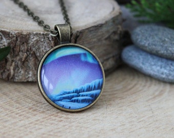 Northern Lights Over The Frozen Hills | Aurora Borealis Necklace | Northern Lights Gift | Night Sky Pendant | Aurora Borealis Jewelry