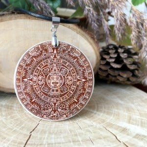 Round Maya Calendar Pendant made out of Polymer Clay | Ancient Maya Calendar Jewelry | Maya Pendant | Mayan Calendar Necklace