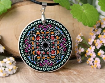 Abstract Floral Pattern Pendant | Kaleidoscope Necklace | Polymer Clay Pendant | Mandala Pattern Jewelry |