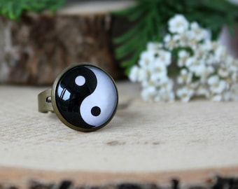 Anneau Yin Yang | Anneau spirituel | Symbole de la philosophie chinoise | Bague en bronze antique | Bijoux Yin Yang