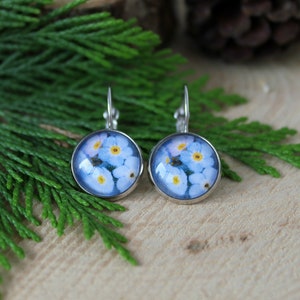 Forget Me Not Flower Earrings | Flower Earrings | Flower jewelry | Blue Flower Earrings | Silver Tone Dangle Earrings | Forget-me-not