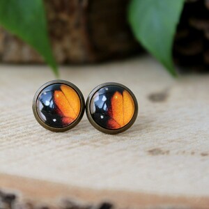 Butterfly Wing Stud Earrings | Monarch Butterfly Jewelry | Orange and Black Butterfly Wing Earrings | Romantic Gift