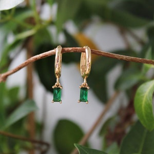 Emerald Green Gold Earrings | Gold Hoop Earrings | Green Earrings | Elegant Earring | 24K Gold Plated Hoop Earrings | Green Cubic Zirconia