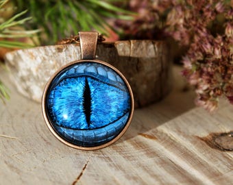 Dragon Eye Necklace | Blue Dragon Eye | Hand Painted Glass Eye | Antique Copper Necklace | Dragon Eye Jewelry