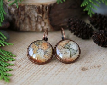 Vintage Map Earrings | Map Earrings | Map Jewelry | Vintage World Map | World Map Earrings