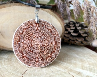 Round Maya Calendar Pendant made out of Polymer Clay | Ancient Maya Calendar Jewelry | Maya Pendant | Mayan Calendar Necklace