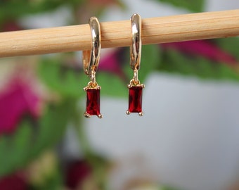 Deep Red Gold Earrings | Gold Hoop Earrings | Deep Red Earrings | Elegant Earring | 24K Gold Plated Hoop Earrings | Deep Red Cubic Zirconia