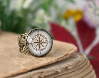 Vintage Compass Ring | Compass Jewelry | Adjustable Ring | Antique bronze | Personalized Jewelry