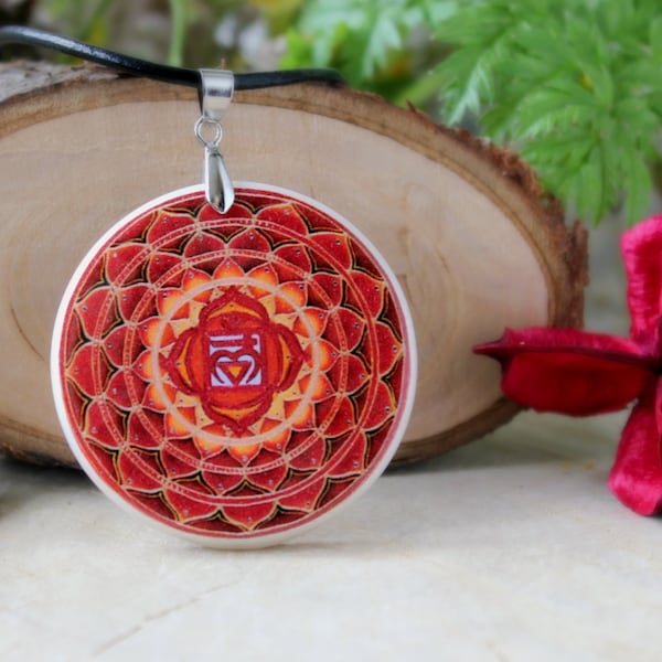 Muladhara Polymer Clay Pendant | Chakra Pendant | Root Chakra Pendant | Chakra Jewelry | Spiritual Jewelry | Customized Jewelry | Bright Red