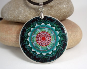 Fortune Mandala Pendant | Green and Red Pattern Necklace | Spiritual Jewellery | Personalized Pendants