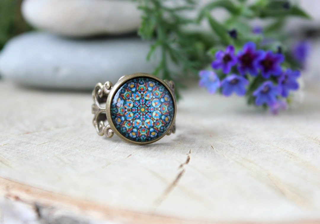 Colorful Abstract Pattern Ring | Mandala Ring | Kaleidoscope Ring ...