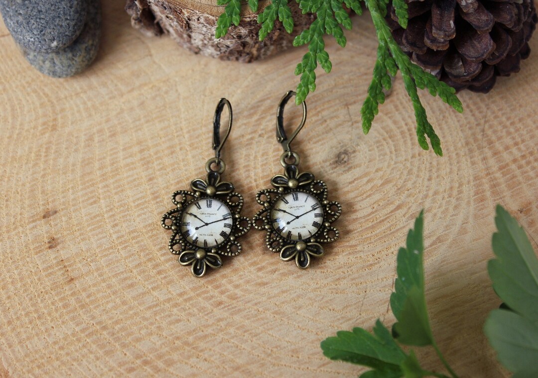 Clock Earrings Clock Dial Jewelry Vintage Clock Dangle Etsy