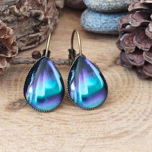 Aurora Borealis Earrings | Northern Lights Earrings | Tear Drop Earrings | Night Sky Earrings | Galaxy Jewelry | AI Art Design