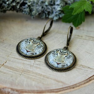 Leopard Earrings, Antique Bronze Earrings, Glass Dome Earrings, Dangle Earrings, Animal Jewelry image 4